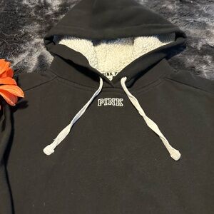 PINK Victoria's Secret Black Hoodie with Sherpa Lined Hood!